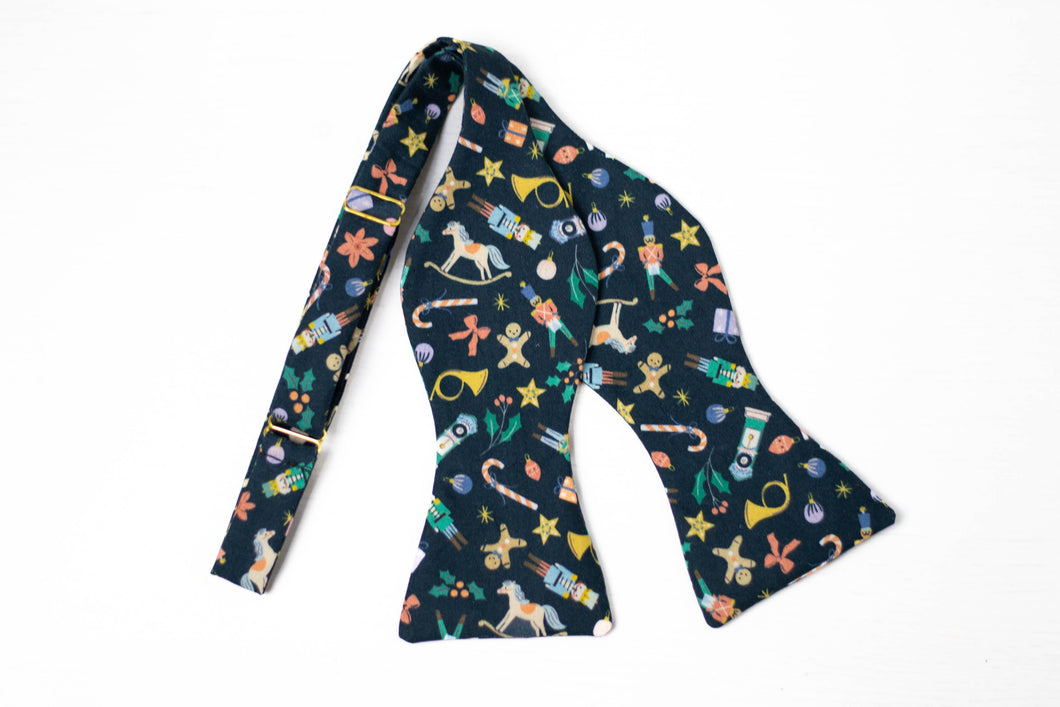navy blue novelty Christmas self tie bow tie