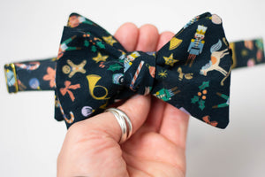 navy blue novelty Christmas self tie bow tie