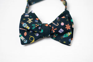 navy blue novelty Christmas self tie bow tie