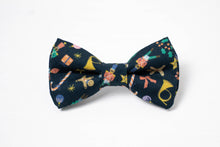 Load image into Gallery viewer, Christmas dog bow tie | festive holiday print on dark navy