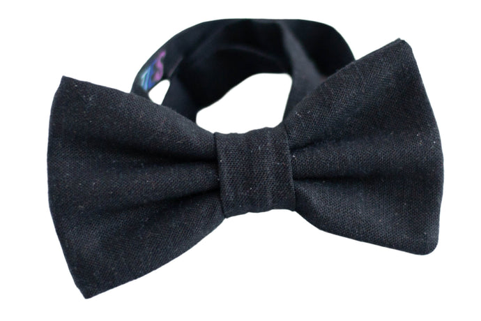 classic black 100% linen bow tie