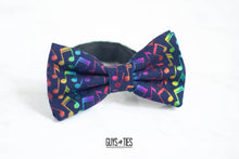 Load image into Gallery viewer, navy blue bow tie with colorful music notes