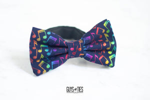 navy blue bow tie with colorful music notes