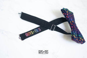 navy blue bow tie with colorful music notes