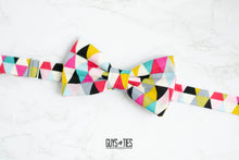 Load image into Gallery viewer, colorful geometric triangle bow tie