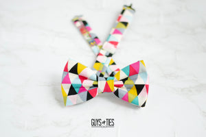 colorful geometric triangle bow tie