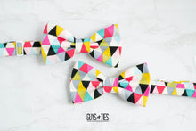 Load image into Gallery viewer, colorful geometric triangle bow tie