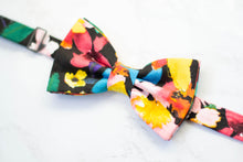 Load image into Gallery viewer, vibrant floral on black bow tie