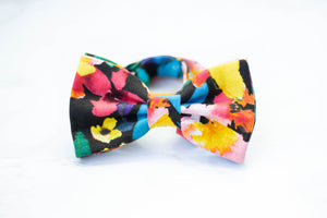 vibrant floral on black bow tie