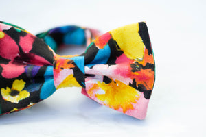 vibrant floral on black bow tie