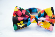 Load image into Gallery viewer, vibrant floral on black bow tie