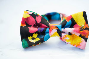 vibrant floral on black bow tie