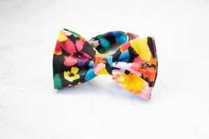 vibrant floral on black bow tie