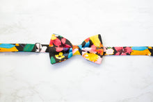 Load image into Gallery viewer, vibrant floral on black bow tie