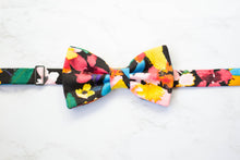 Load image into Gallery viewer, vibrant floral on black bow tie