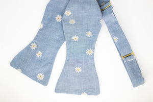 daisy chambray self tie bow tie