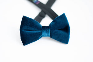 dark teal blue velvet bow tie