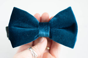 dark teal blue velvet bow tie