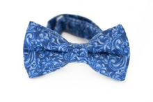 Load image into Gallery viewer, blue paisley floral bow tie