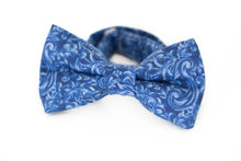 Load image into Gallery viewer, blue paisley floral bow tie