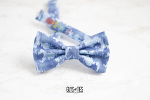 dusty blue gray smudge bow tie