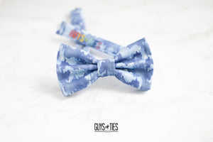 dusty blue gray smudge bow tie