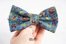 Load image into Gallery viewer, vintage slate blue mini floral bow tie