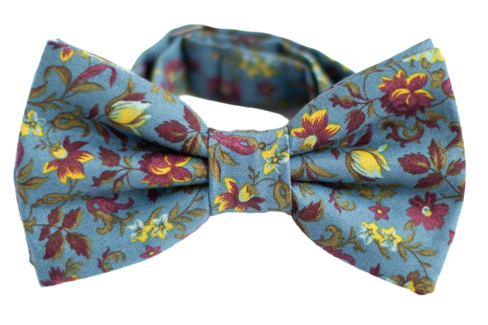 blue floral bow tie