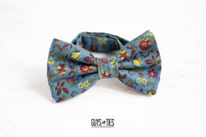 vintage slate blue mini floral bow tie
