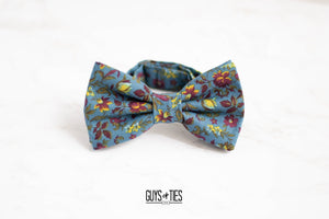 vintage slate blue mini floral bow tie