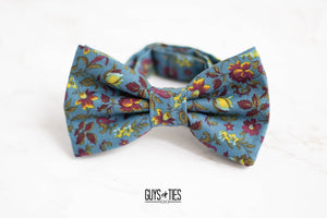 vintage slate blue mini floral bow tie