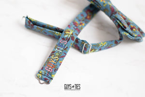 vintage slate blue mini floral bow tie