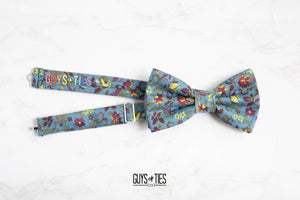 vintage slate blue mini floral bow tie