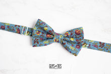 Load image into Gallery viewer, vintage slate blue mini floral bow tie