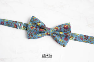 vintage slate blue mini floral bow tie