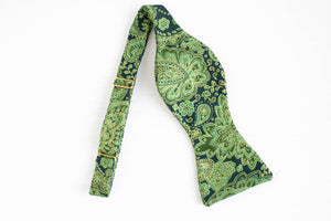 emerald green paisley self tie bow tie