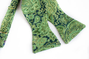 emerald green paisley self tie bow tie