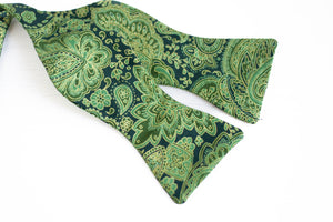 emerald green paisley self tie bow tie