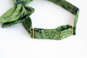 emerald green paisley self tie bow tie