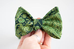 emerald green paisley self tie bow tie