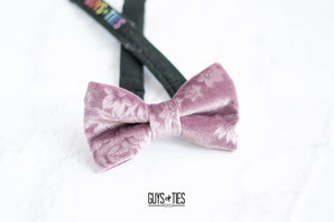 dusty rose velvet bow tie with embossed flowers