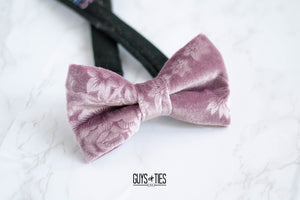 dusty rose velvet bow tie with embossed flowers