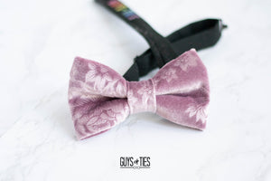 dusty rose velvet bow tie with embossed flowers