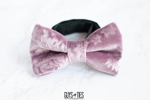 dusty rose velvet bow tie with embossed flowers