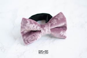 dusty rose velvet bow tie with embossed flowers