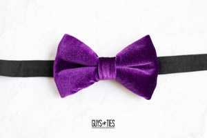 bright magenta purple velvet bow tie