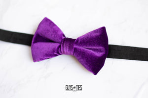 bright magenta purple velvet bow tie