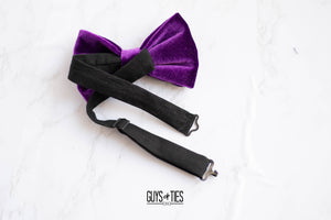 bright magenta purple velvet bow tie