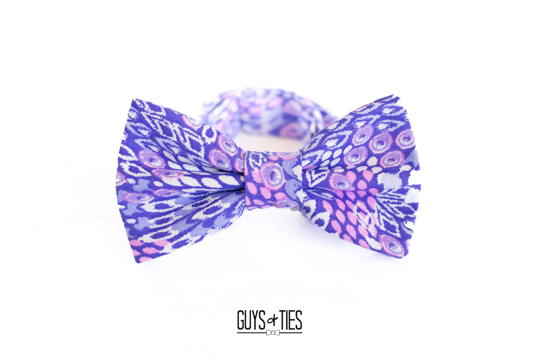 lilac purple peacock feather bow tie