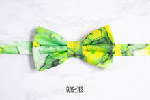 Load image into Gallery viewer, green + yellow oil spill bow tie